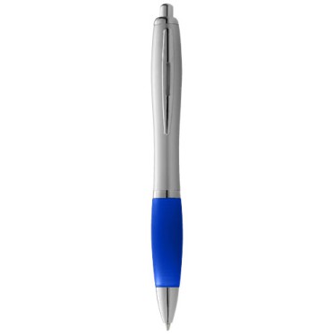Penna personalizzata con logo  - Penna a sfera con fusto argento e impugnatura colorata Nash