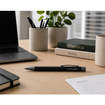 Penna in metallo personalizzata con logo - Penna a sfera Emmett | Riciclata | Finitura gommata