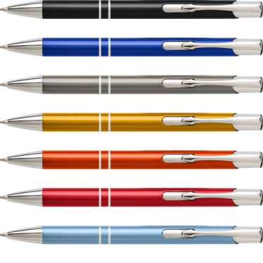 Penna in metallo personalizzata con logo - Penna a sfera in alluminio, refill blu