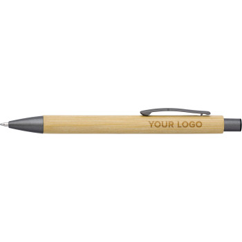 Penne in legno personalizzate con logo - Penna a sfera in bamboo, refill blu Kalani