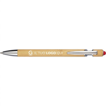 Penne in legno personalizzate con logo - Penna a sfera personalizzabile Impression corpo in bambù cromato