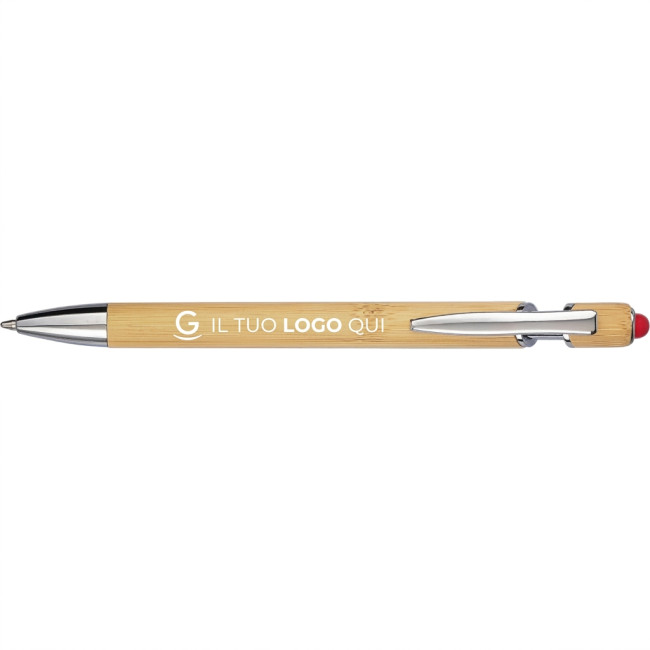 Penne in legno personalizzate con logo - Penna a sfera personalizzabile Impression corpo in bambù cromato
