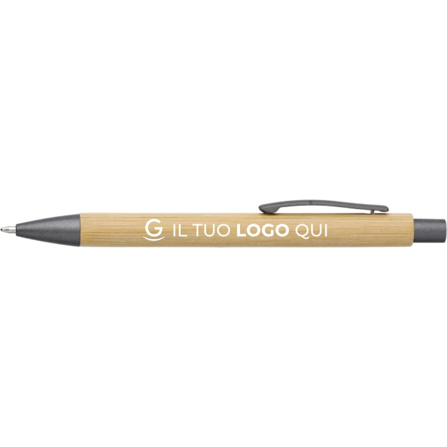 Penne in legno personalizzate con logo - Penna a sfera personalizzata Impression fusto in bamboo e clip metallo