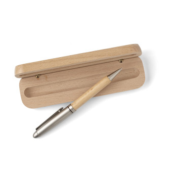 gadget ecologici con logo - Penna a sfera Tobias | Legno di faggio | Scatola in legno