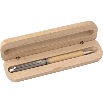 gadget ecologici con logo - Penna a sfera Tobias | Legno di faggio | Scatola in legno
