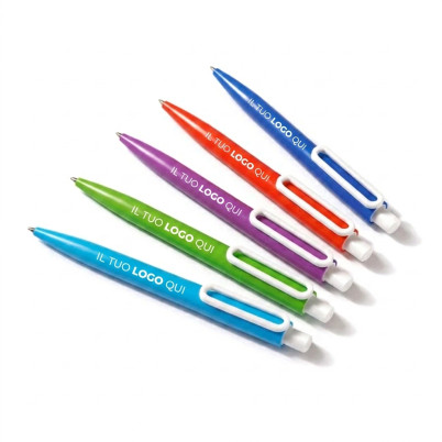 Penna sfera personalizzabile con refil blu e clip bianca