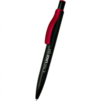 Penna sfera personalizzabile fusto nero con clip e pulsante colorati