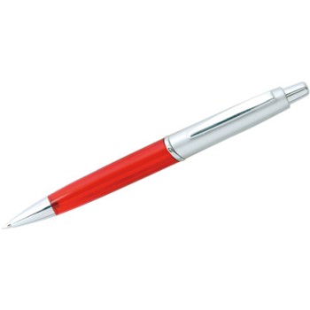 Gadget scontato personalizzato con logo - Penna sfera plastica rossa particolari cromati refil nero confezione in polybag