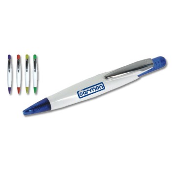 Penna sfera scatto pl. ferm. metallo cromato fusto bianco rif.rosse refil nero