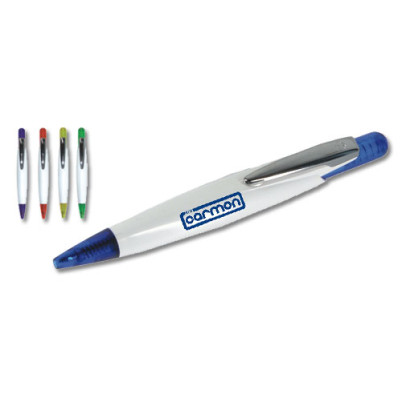 Penna sfera scatto pl. ferm. metallo cromato fusto bianco rif.rosse refil nero