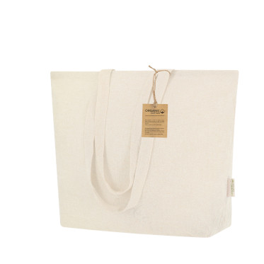 Borsa personalizzabile cotone riciclato naturale/nero con manici rinforzati