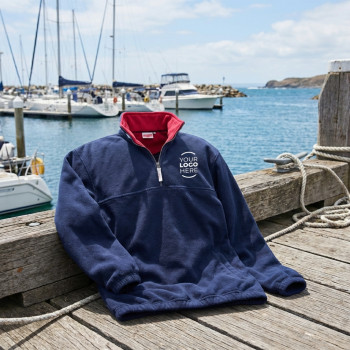 Pile in polar fleece personalizzato blu navy con zip frontale e colletto alto