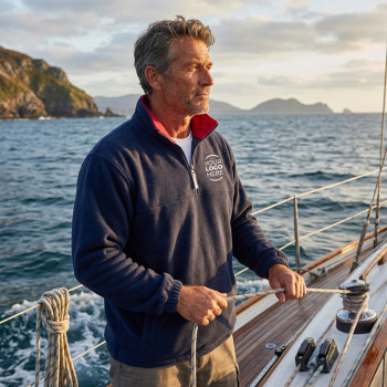 Pile in polar fleece personalizzato blu navy con zip frontale e colletto alto