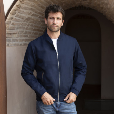 Giubbotto bomber personalizzabile blu navy/marrone con fodera antivento