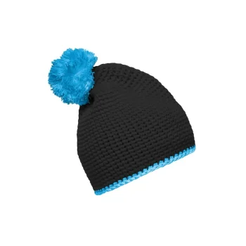 Pompon Hat with Contrast Stripe