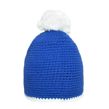 Pompon Hat with Contrast Stripe
