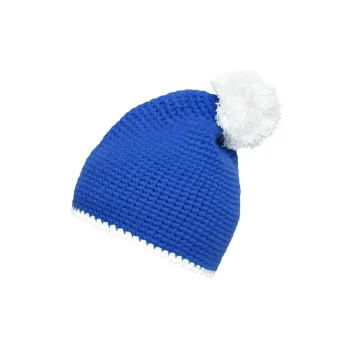 Pompon Hat with Contrast Stripe