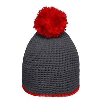 Pompon Hat with Contrast Stripe