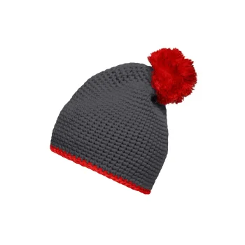 Pompon Hat with Contrast Stripe