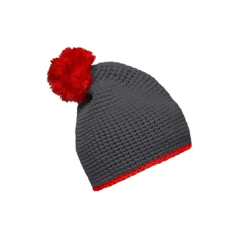 Pompon Hat with Contrast Stripe
