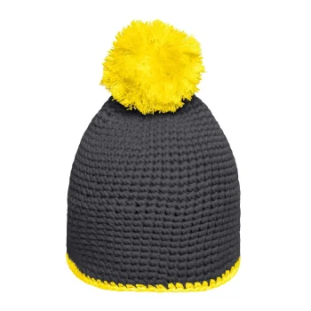 Pompon Hat with Contrast Stripe