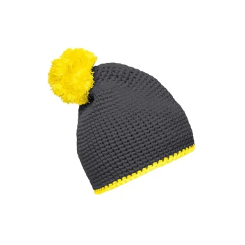Pompon Hat with Contrast Stripe