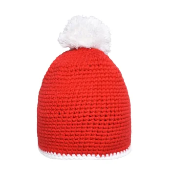 Pompon Hat with Contrast Stripe