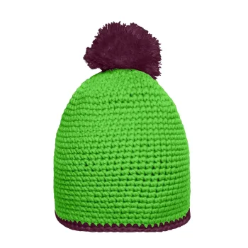 Pompon Hat with Contrast Stripe