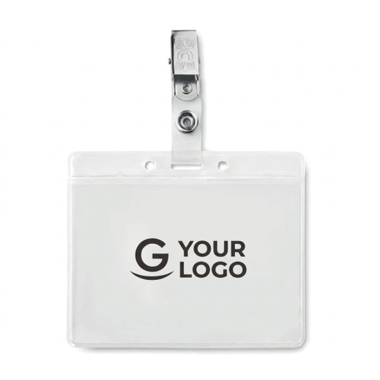 Porta badge personalizzato con clip metallica in PVC