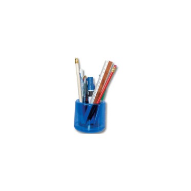 Gadget scontato personalizzato con logo - Porta penne da scrivania plast.traspar.blu f.to 8x8x8,5