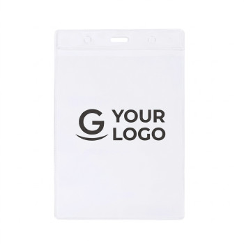 porta badge personalizzati - Portabadge verticale personalizzabile in PVC con perforazioni rinforzate