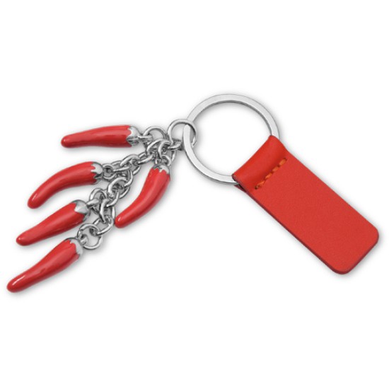 Portachiavi con ciondolini a forma di cornetto antijella, con pochette e astuccio in cartoncino.