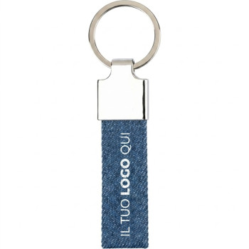 Portachiavi personalizzato con logo - Portachiavi in denim e lega di zinco con anello robusto