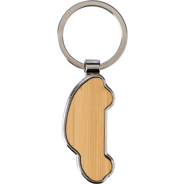 Portachiavi personalizzabile in lega di zinco e bambù Impression