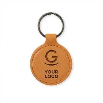 Portachiave in Pelle Personalizzati con Logo - Portachiavi personalizzabile in pelle riciclata marrone con incisione logo