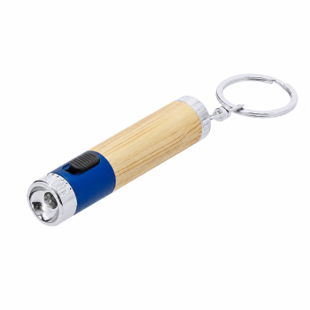 Portachiavi con torcia personalizzato con logo - Portachiavi torcia personalizzabile in bambù con LED e dettagli cromati