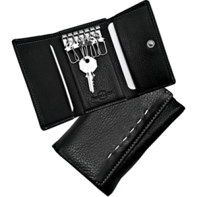 Portachiavi  "WRC" in pelle nera. Confezione cartoncino bianco stampato "WRC".