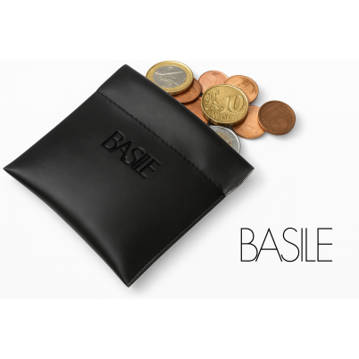 Portamonete personalizzabile con clip frontale in pelle nera