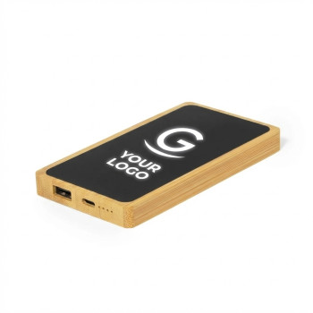 Power Bank personalizzabile in Bambù con Luce LED e USB Type-C
