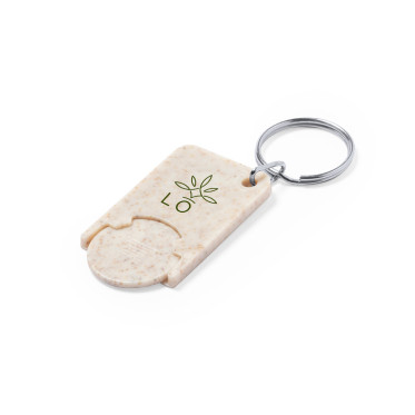 Portachiavi gettone personalizzabile in fibra di grano con moneta rimovibile
