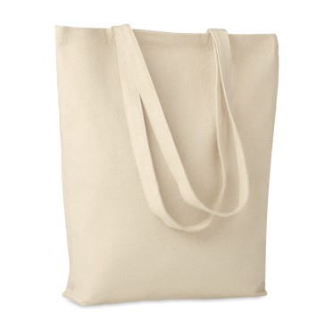 Shopper personalizzabile in cotone resistente con manici lunghi e soffietto
