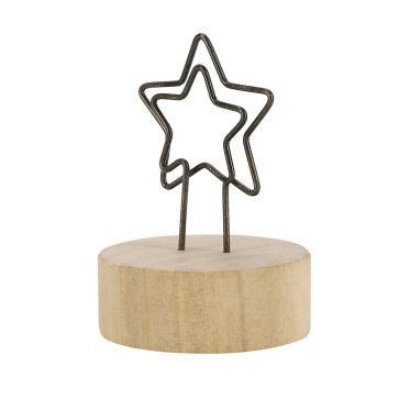 Clip natalizia in legno con base naturale e clip in metallo