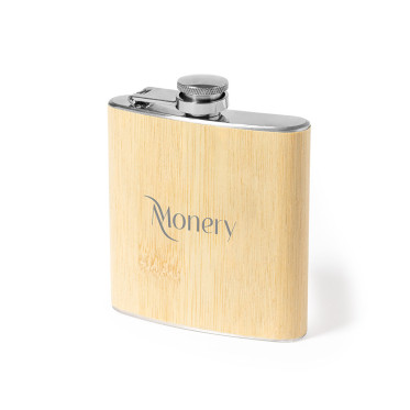 Fiaschetta personalizzabile 170 ml con rivestimento in bambù e acciaio inox
