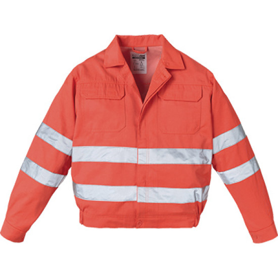 REFLEX  Giubbino 60% cotone 40% poliestere, collo a camicia in doppio tessuto, chiusura con bottoni, 2 taschini, maniche con polsini con chiusura a bottone, cintura in vita doppio tessuto con chiusura frontale ad asola e bottone. 2 elastici inseriti later