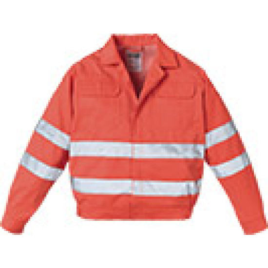 REFLEX  Giubbino 60% cotone 40% poliestere, collo a camicia in doppio tessuto, chiusura con bottoni, 2 taschini, maniche con polsini con chiusura a bottone, cintura in vita doppio tessuto con chiusura frontale ad asola e bottone. 2 elastici inseriti later
