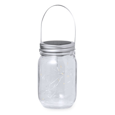 Lampada solare personalizzabile in vetro con 20 LED e coperchio metallico