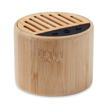 Speaker altoparlante personalizzato con logo - ROUND LUX - Speaker wireless tondo in bambù