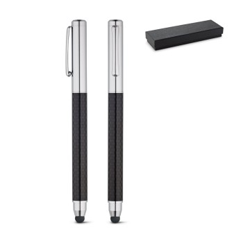 Penna di lusso elegante di qualità personalizzata con logo - RUBIC. Penna roller in metallo e fibra di carbonio