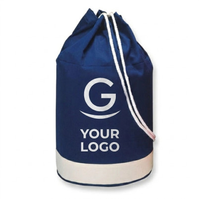 Sacca Navy personalizzabile in cotone con tasche laterali