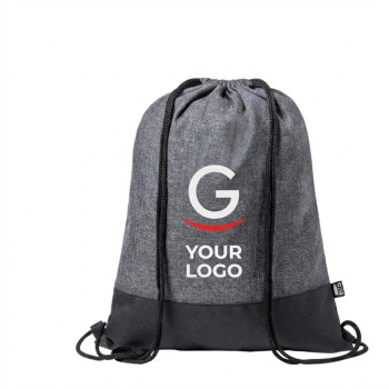 Zaini con lacci personalizzati con logo - Sacchetto personalizzabile ecofriendly nero/grigio con tessuto riflettente